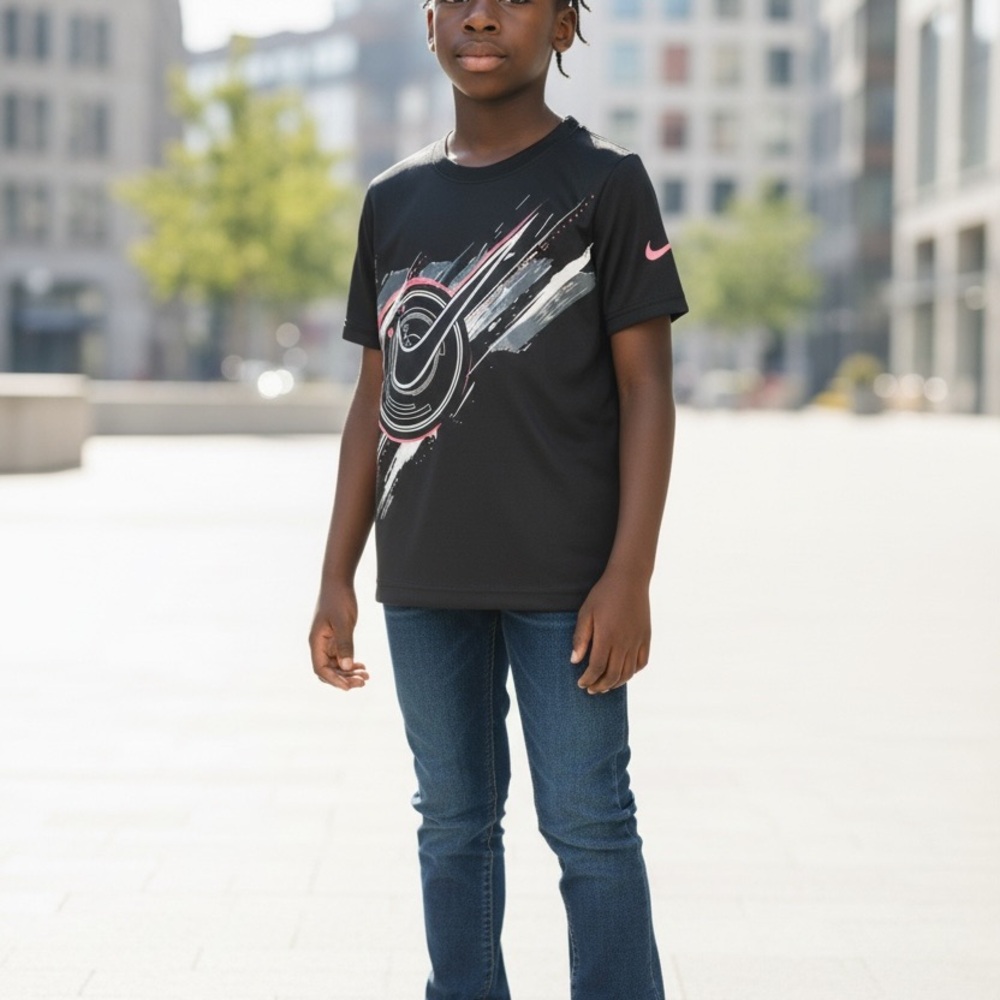 Nike Kids Black and Pink Graphic Tee